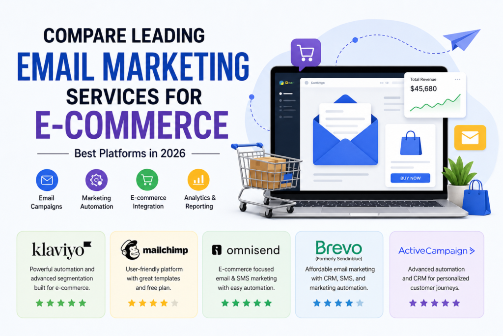 "Compare leading email marketing services for e-commerce businesses in 2026"